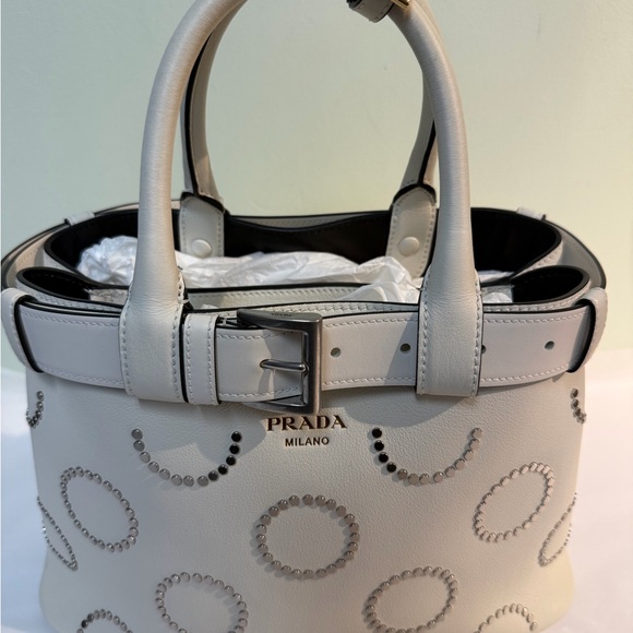 Prada Handbags - Prada White Studded Leather Tote